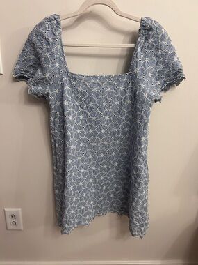 Zara pale blue eyelet mini dress